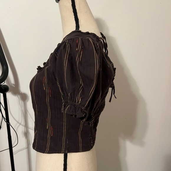 Free People Serotonin Corset short sleeve tie on back printed allover top - Picture 4 of 10